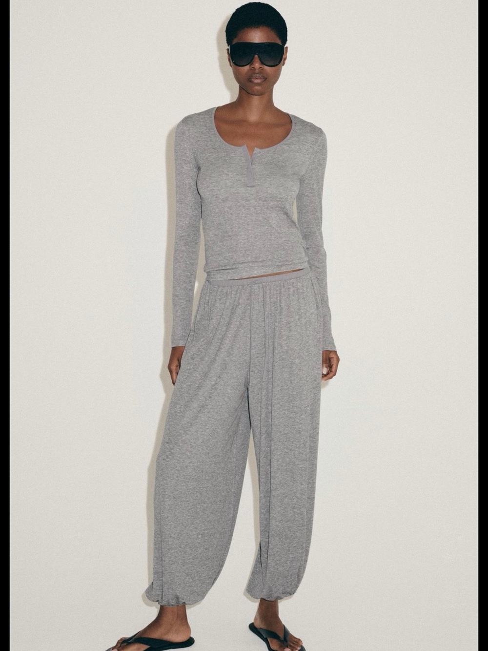 Zara Grey Wide-Leg Lounge Pants Set